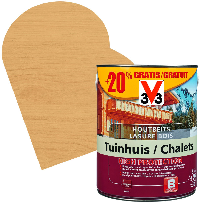 Lasure Chalets High Protection chêne clair satinée 2,5 + 0,5 L gratuit V33