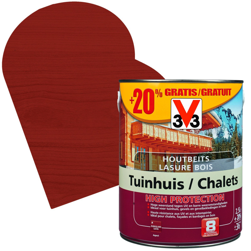 Lasure Chalets High Protection acajou satinée 2,5 + 0,5 L gratuit V33