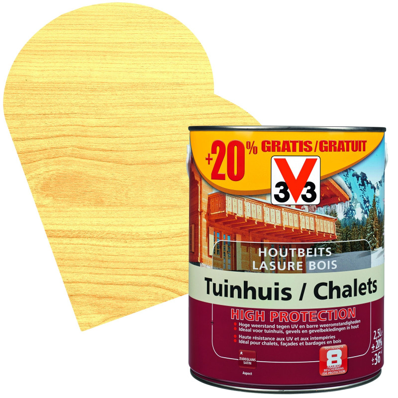 Lasure Chalets High Protection incolore satinée 2,5 + 0,5 L gratuit V33