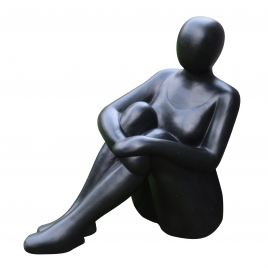 Statue Femme assise en terrazzo noir 53 x 56,5 x 57 cm