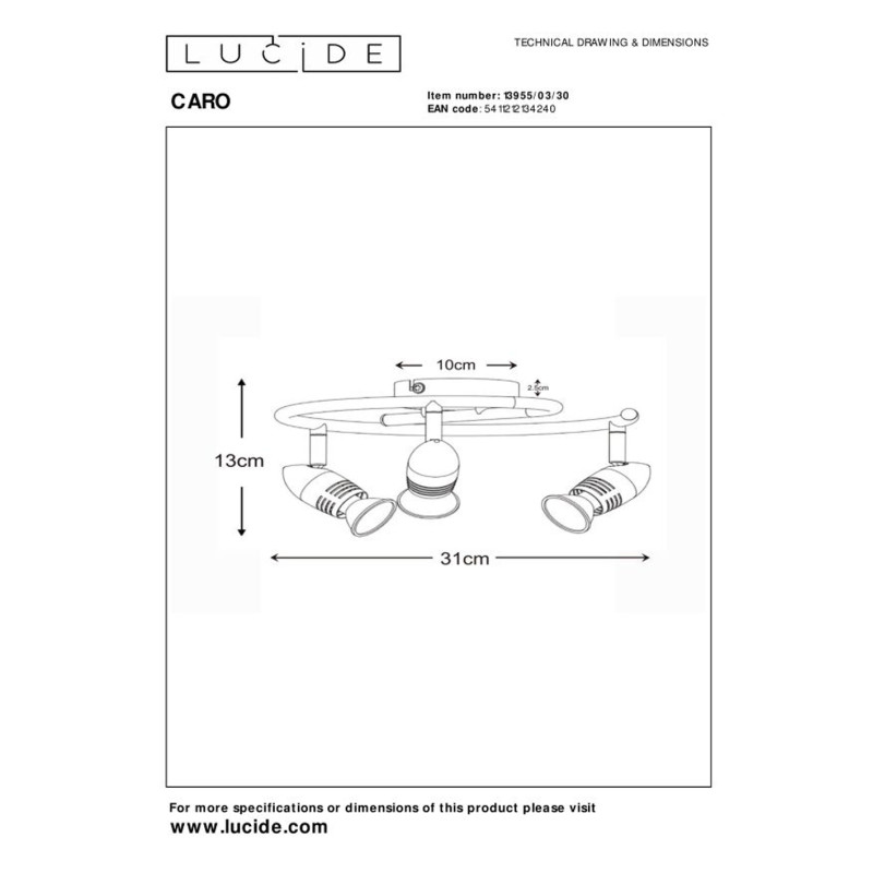 Spot Caro noir GU10 3 x 5 W LUCIDE