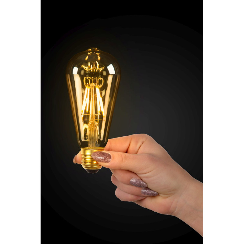 Ampoule à filament ambrée LED E27 blanc chaud 600 lm Ø 6,4 cm 5 W LUCIDE Ampoule à filament ambrée LED E27 blanc chaud 600 lm Ø 6,4 cm 5 W LUCIDE