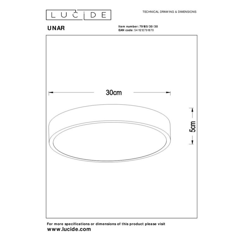 Plafonnier LED Unar noir Ø 30 cm 12 W LUCIDE Plafonnier LED Unar noir Ø 30 cm 12 W LUCIDE