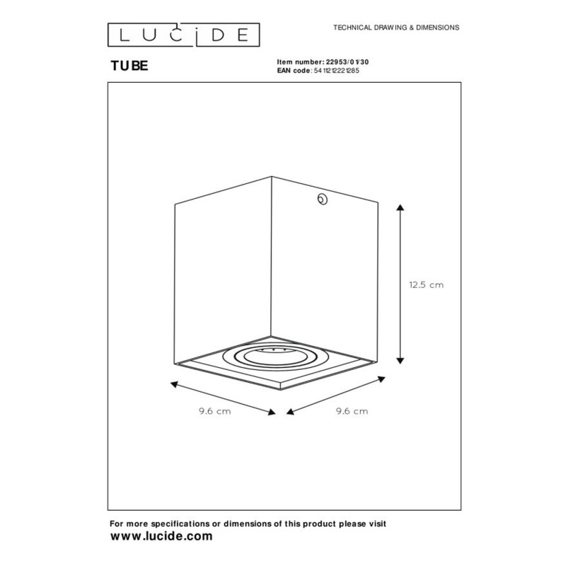 Spot Tube noir carré GU10 50 W LUCIDE Spot Tube noir carré GU10 50 W LUCIDE