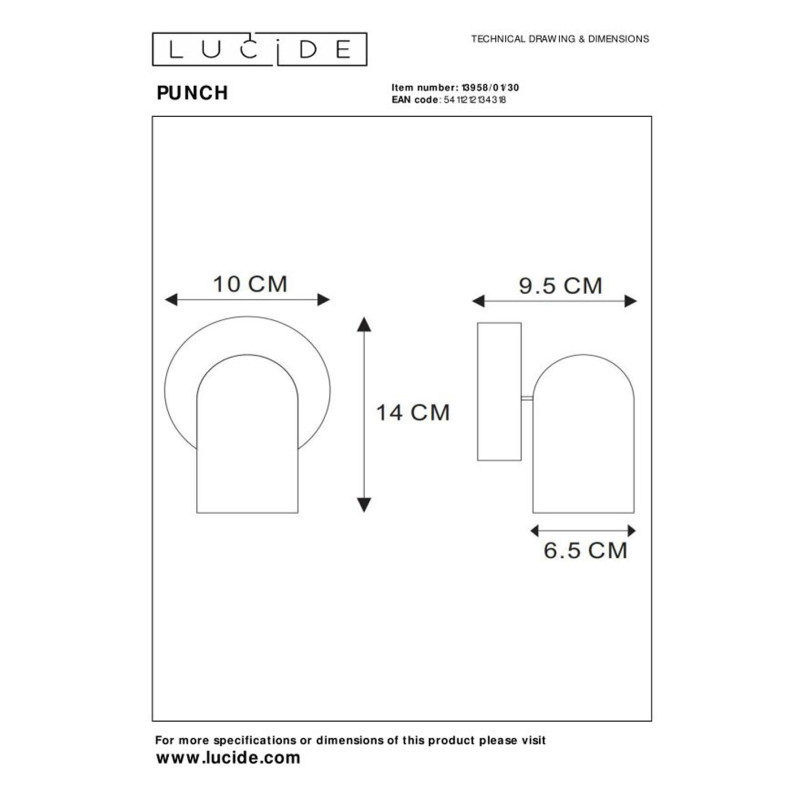 Spot Punch noir GU10 35 W LUCIDE