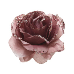 Rose à paillettes Ø 12 cm – Déco festive Noël