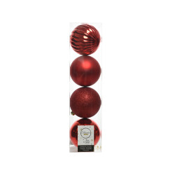 Boule de Noël incassable rouge 10cm – Lot de 4 décorations | DECORIS
