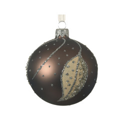 Boule de Noël Verre Feuilles Brun Noix Ø 8 cm – Élégance Festive

