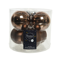 Boules de Noël Verre Brun Noix Ø 8cm – Lot de 6 | DECORIS

