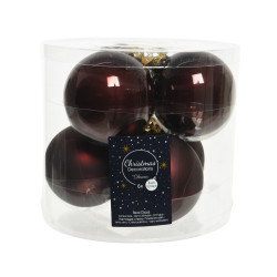 Boule de Noël Verre Acajou Ø 8cm 6pcs – Déco Festive | DECORIS