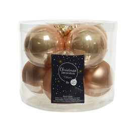 Boule de Noël en verre caramel Ø 7 cm — 8 pièces – Déco festive