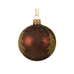 Boule de Noël Verre Sapins Acajou Ø 8cm – Déco Festive | DECORIS