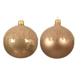 Boule de Noël Caramel Pailletée Ø 8 cm – Festive | DECORIS