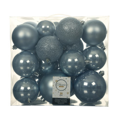 Boules de Noël Bleu Brumeux 26p – Déco Festive | DECORIS

