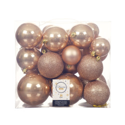 Boules de Noël Caramel 26 pièces – Déco Festive | DECORIS