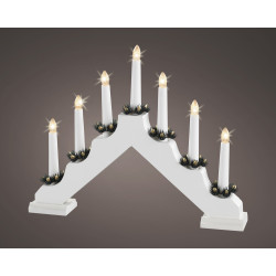 Bougeoir Bois Blanc LED 40cm – Ambiance Festive | LUMINEO