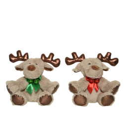 Renne en peluche avec noeud 20 cm – Déco Noël | DECORIS