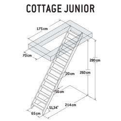 Escalier de meunier avec rampe en bois Cottage Junior 280 x 65 cm SOGEM