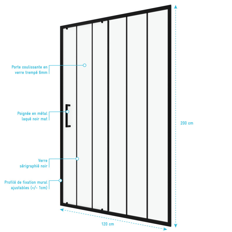 Porte de douche coulissante Factor X noire 120 x 200 cm AURLANE Porte de douche coulissante Factor X noire 120 x 200 cm AURLANE