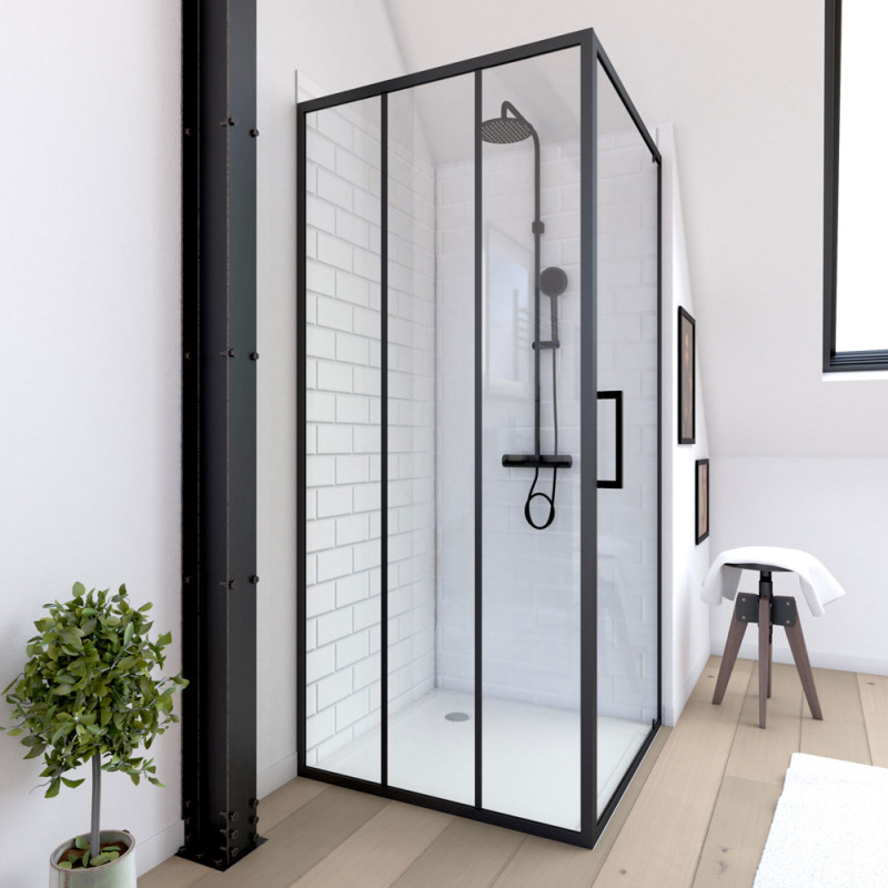 Paroi de retour fixe Factor X noir 80 x 200 cm AURLANE Paroi de retour fixe Factor X noir 80 x 200 cm AURLANE