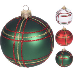 Boule de Noël quadrillée en verre Ø 8 cm