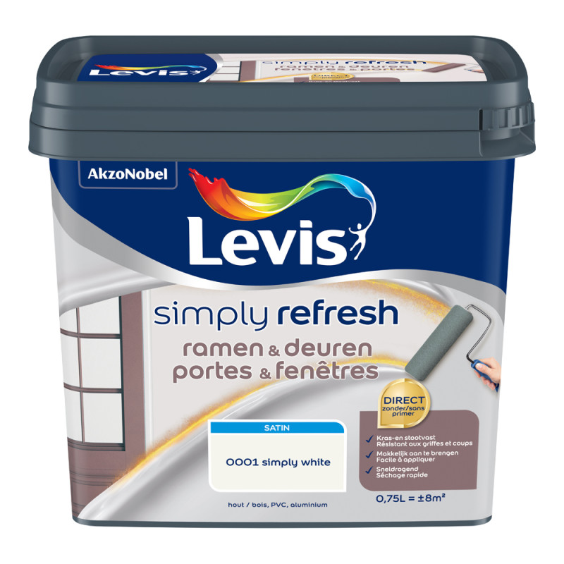 Peinture portes et fenêtres Simply Refresh blanc satin 0,75 L LEVIS