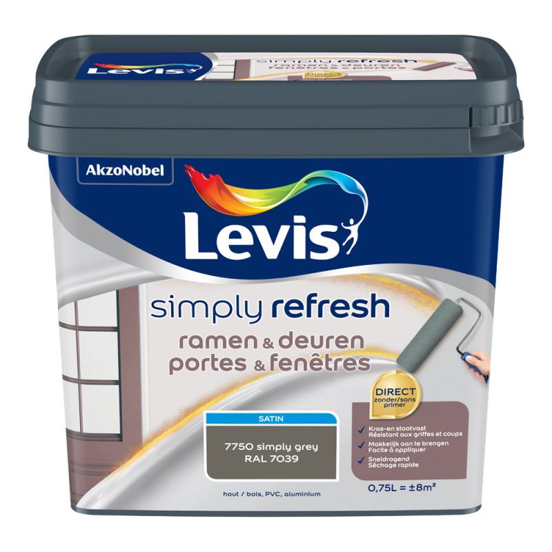 Peinture portes et fenêtres Simply Refresh gris satin 0,75 L LEVIS