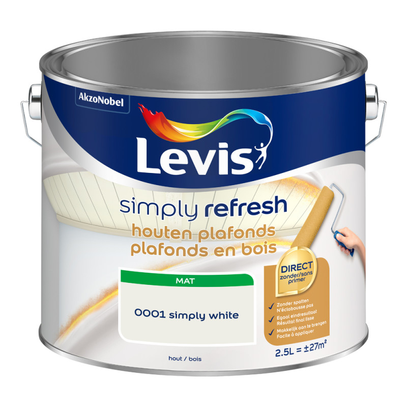 Peinture pour plafonds en bois Simply Refresh blanc mat 2,5 L LEVIS