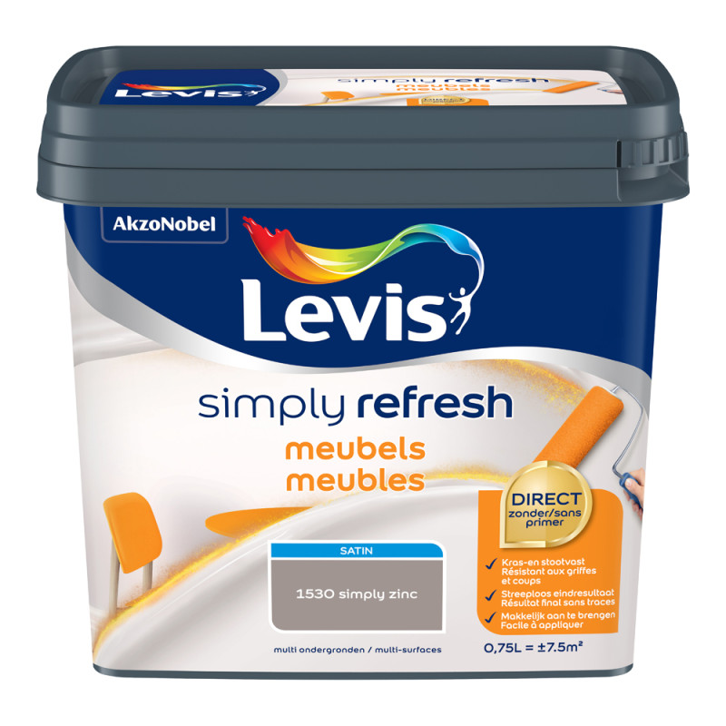 Peinture pour meubles Simply Refresh simply zinc satin 0,75 L LEVIS