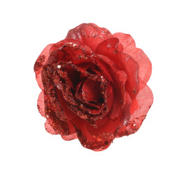 Rose à paillettes rouge Ø 12 cm – Déco festive