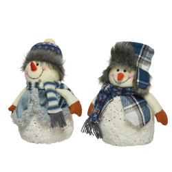 Bonhomme de neige blanc et bleu 28 cm – Déco Noël | DECORIS