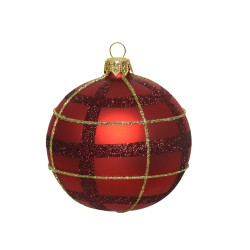Boule de Noël Verre Carreaux Rouges Ø 8 cm – Festive | DECORIS

