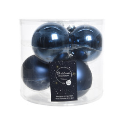 Boule de Noël Bleu Nuit Verre Ø 8cm 6pcs – Déco Festive | DECORIS