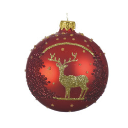 Boule de Noël renne rouge en verre Ø 8 cm – festive | DECORIS