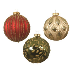 Boule de Noël en verre à relief Ø 10 cm – Déco festive | DECORIS