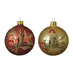 Boule de Noël Verre Feuilles Ø 8 cm – Déco Festive | DECORIS

