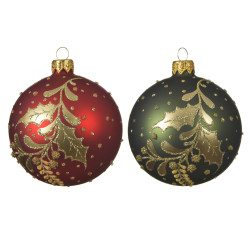 Boule de Noël Verre Houx Baies Ø 8 cm – Déco Festive | DECORIS

