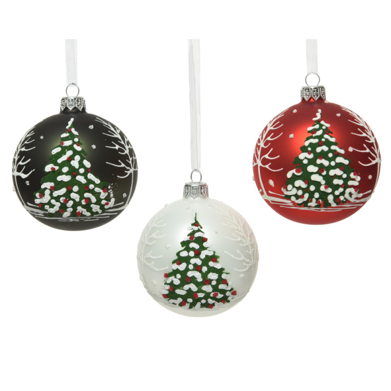Boule de Noël Verre Sapins Ø 8 cm – Déco Festive | DECORIS

