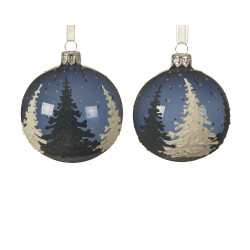 Boule de Noël Verre Sapins Bleu Nuit Ø 8 cm – Déco Festive | DECORIS