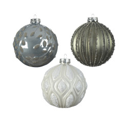 Boule de Noël Verre Relief Ø 10cm – Décoration Festive | DECORIS