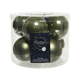 Boule de Noël en verre vert mousse 7 cm (8 pièces) – Déco festive