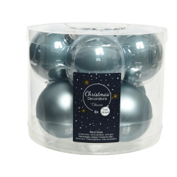Boules de Noël Bleu Brumeux Ø 7cm – Lot de 8 | DECORIS

