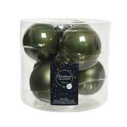 Boule de Noël Verre Vert Mousse 8cm – Lot de 6 | DECORIS
