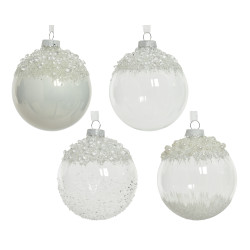 Boule de Noël Verre Perles Blanches Ø 8cm – Déco Festive | DECORIS
