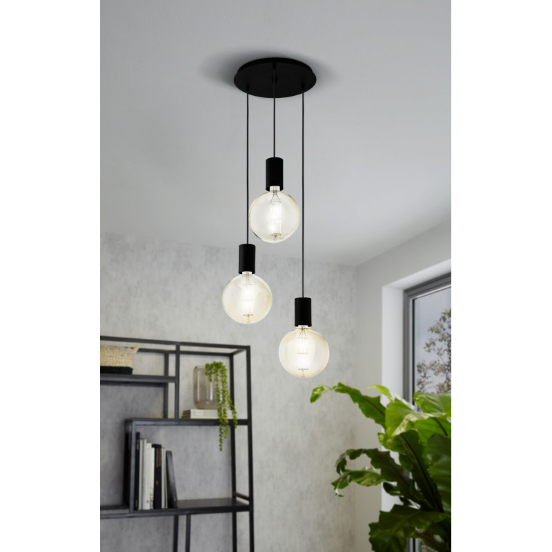 Suspension Pozueta noire Ø 33 cm E27 3 x 40 W EGLO Suspension Pozueta noire Ø 33 cm E27 3 x 40 W EGLO