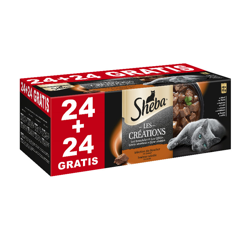 Patée pour chat Sélection du Boucher en sauce 24 + 24 pièces gratuites SHEBA