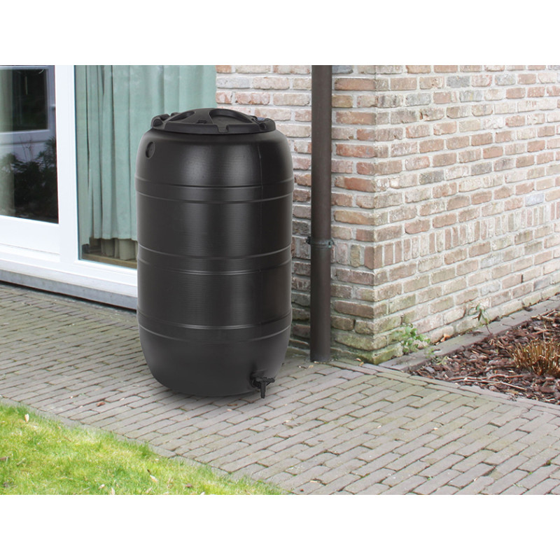 Tonneau à eau de pluie avec accessoires 210 L noir PRACTO GARDEN