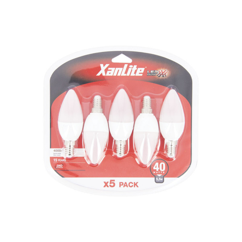 Ampoule flamme LED E14 blanc chaud 470 lm 6 W 5 pièces XANLITE Ampoule flamme LED E14 blanc chaud 470 lm 6 W 5 pièces XANLITE