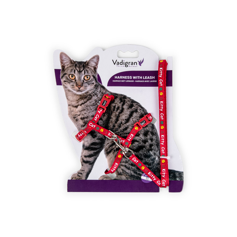 Harnais avec laisse pour chat rouge 120 cm