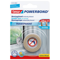 Double-face de montage Transparent Powerbond 1,5 m x 19 mm TESA